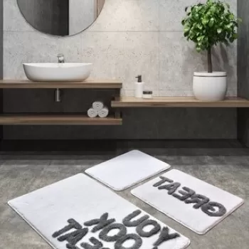 Set 3 covorase de baie Great, Chilai, 40x60 cm/50x60 cm/60x100 cm, alb imagine