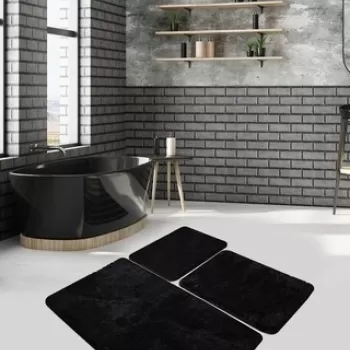 Set 3 covorase de baie Havai, Chilai, 40x60 cm/50x60 cm/60x100 cm, negru imagine
