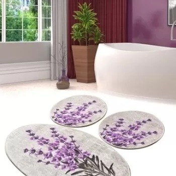 Set 3 covorase de baie Lavender, Chilai, 50x60 cm/60x100 cm, multicolor imagine