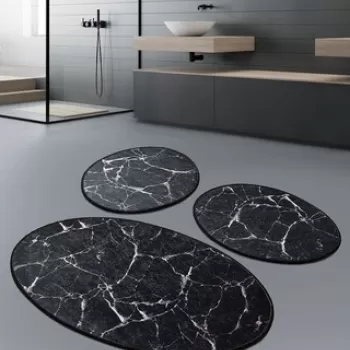 Set 3 covorase de baie Marble, Chilai, 50x60 cm/60x100 cm, negru imagine