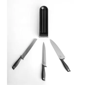 Set 3 cutite cu suport, Brabantia, Tasty+, 35.5x9x6.3 cm, plastic/otel, gri inchis imagine