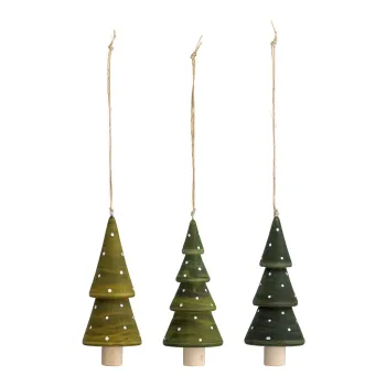 Set 3 decoratiuni brad, Bloomingville, Jayli, 5x11.5 cm, lemn de cauciuc, verde imagine