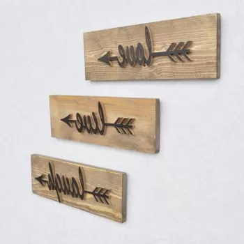 Set 3 decoratiuni de perete Love Live Laugh, Elvila Originals, 40x14 cm, handmade, lemn de molid imagine