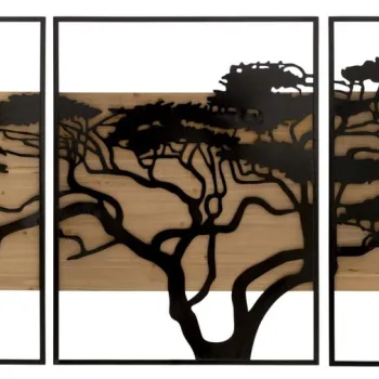 Set 3 decoratiuni de perete, Mauro Ferretti, Lagos, 204x80 cm, fier/MDF, negru, maro imagine