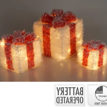 Set 3 decoratiuni luminoase cu LED-uri Giftbox, Excellent Houseware, 25 /20 /15 cm, rosu imagine