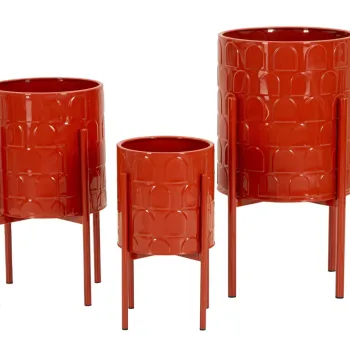 Set 3 ghivece Archy, Mauro Ferretti, 36x36x56.5 cm, fier, rosu imagine