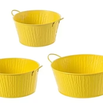 Set 3 ghivece, Bark Round, Bizzotto, 23.5x20x11 cm, zinc, finisaj lucios, galben imagine