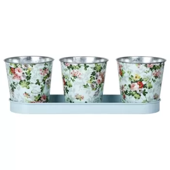 Set 3 ghivece in tavita, Esschert, Rose, 10.6 x 32 x 10.9 cm, otel galvanizat, multicolor imagine