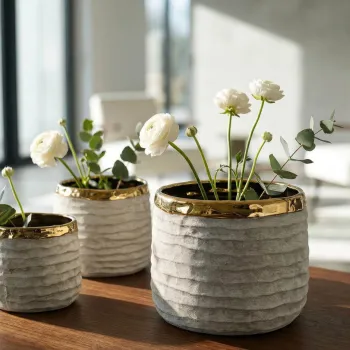 Set 3 ghivece, Mauro Ferretti, Lima Tall, 23x23x17.5 cm, ceramica, gri/auriu imagine