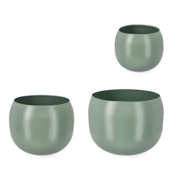 Set 3 ghivece pentru exterior Keyra, Bizzotto, O36x28 cm, otel, verde sage imagine