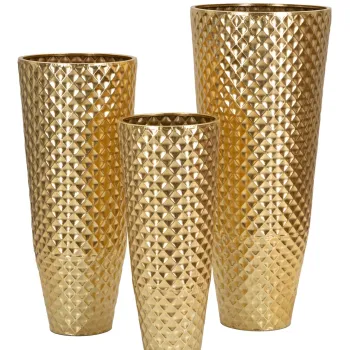 Set 3 ghivece / vase decorative Glotty, Mauro Ferretti, 48x48x110 cm, fier, auriu imagine