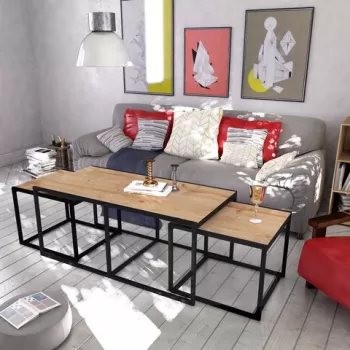 Set 3 masute de cafea, Zena Home, Gigante, 120 x 50 x 60 cm, pal melaminat, stejar/negru imagine