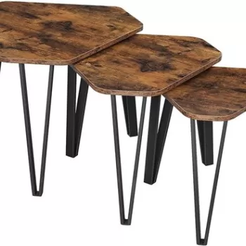 Set 3 masute Nesting, Vasagle, 58.7x51.9 x45.5 cm, PAL/otel, maro rustic imagine