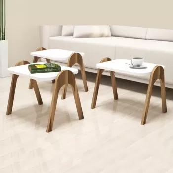 Set 3 masute pentru living Paris, Hommy Craft, 48.6x35.5x42 cm, alb/maro imagine