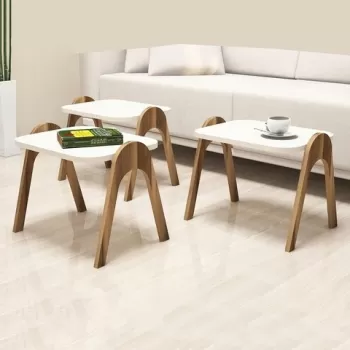 Set 3 masute pentru living Paris, Hommy Craft, 48.6x35.5x42 cm, crem/maro imagine