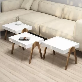 Set 3 masute pentru living Roma, Hommy Craft, 53.6x40x41 cm, alb/maro imagine