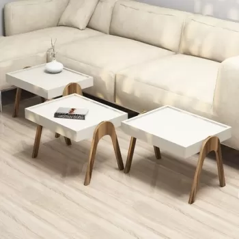 Set 3 masute pentru living Roma, Hommy Craft, 53.6x40x41 cm, crem/maro imagine