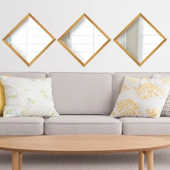 Set 3 oglinzi decorative, SETAYNA_050, Plastic laminat, Aur argint imagine