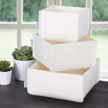 Set 3 organizatoare de birou, HMY, Fetru, Crema imagine