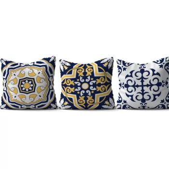 Set 3 perne decorative, HMI-KIR-106, 50% Bumbac / 50% Poliester, Multicolor imagine