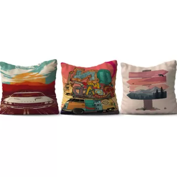 Set 3 perne decorative, HMI-KIR-122, 50% Bumbac / 50% Poliester, Multicolor imagine