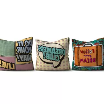 Set 3 perne decorative, HMI-KIR-96, 50% Bumbac / 50% Poliester, Multicolor imagine