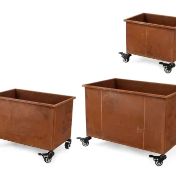 Set 3 suporturi de ghivece pentru exterior Haik, Bizzotto, 52x32x37 cm, otel oxidat natural, aramiu imagine