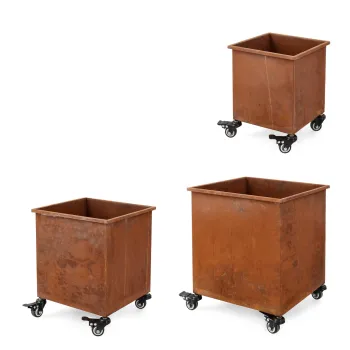 Set 3 suporturi de ghivece pentru exterior Square, Bizzotto, 35x35x42 cm, otel oxidat natural, aramiu imagine