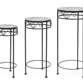 Set 3 suporturi pentru ghivece Erice Round, Bizzotto, O30 x 68 cm, otel/ceramica imagine