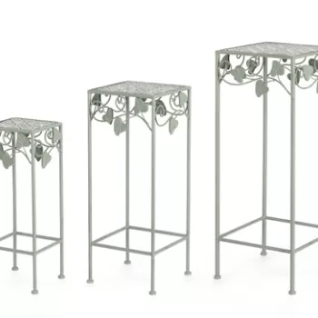 Set 3 suporturi pentru ghivece Harriet Square, Bizzotto, 28 x 28 x 70 cm, otel, verde sage imagine
