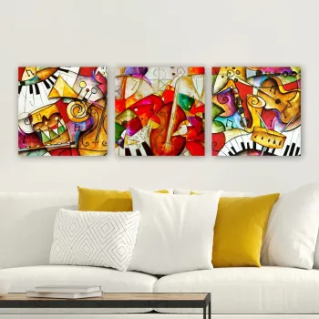 Set 3 tablouri decorative, 3P10478, Cadru: 100% LEMN (grosime: 3 cm), Multicolor imagine