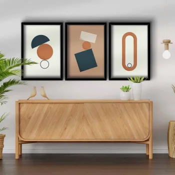 Set 3 tablouri decorative, 3P3853NISCT-002, Lemn, Somon / Alb / Bleumarin imagine