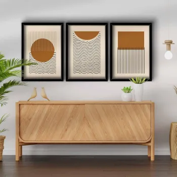 Set 3 tablouri decorative, 3P3853NISCT-004, Lemn, Maro / Bej / Negru imagine
