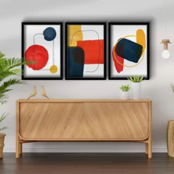 Set 3 tablouri decorative, 3P3853NISCT-005, MDF, Lemn, Rosu / Mustar / Bleumarin / Alb imagine