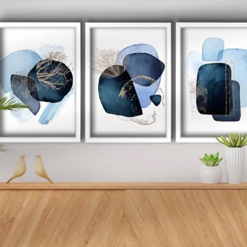 Set 3 tablouri decorative, 3P3853NISCT-006, Lemn, Bleumarin / Albastru / Nurca / Alb imagine