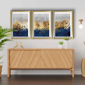 Set 3 tablouri decorative, 3P3853NISCT-020, Lemn, Auriu / Bleumarin / Gri imagine