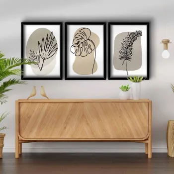 Set 3 tablouri decorative, 3P3853NISCT-024, Lemn, Beige / White / Black imagine