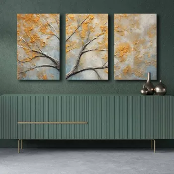 Set 3 tablouri decorative, 3P4570GSC-019, Lemn, Multicolor imagine
