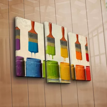 Set 3 tablouri decorative, 3PATK-85, Canvas, 20 x 39 cm, 2 piese, Multicolor imagine