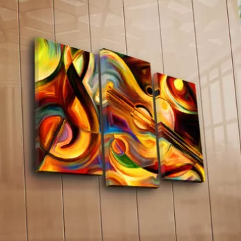 Set 3 tablouri decorative, 3PATK-96, Canvas, 20 x 39 cm, 2 piese, Multicolor imagine