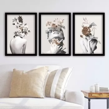 Set 3 tablouri decorative, 3SC06, MDF, Plastic, Multicolor imagine