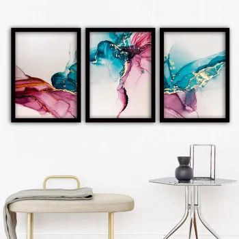 Set 3 tablouri decorative, 3SC156, Plastic, Multicolor imagine