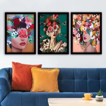 Set 3 tablouri decorative, 3SC162, MDF, Plastic, Multicolor imagine