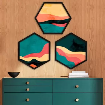 Set 3 tablouri decorative, 6GEN093021, MDF, Plastic, Multicolor imagine