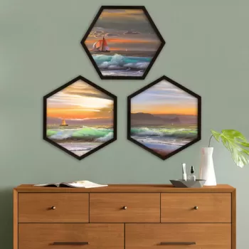 Set 3 tablouri decorative, 6GEN145665632, MDF, Plastic, Multicolor imagine