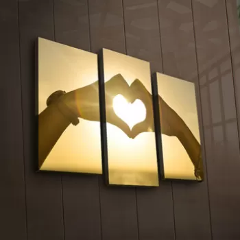 Set 3 tablouri decorative cu lumina LED, 3PAT?ACT-9, Canvas, 20 x 39 cm, 2 piese, Multicolor imagine