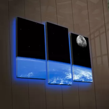 Set 3 tablouri decorative cu lumina LED, 3PATDACT-31, Canvas, 20 x 39 cm, 2 piese, Multicolor imagine