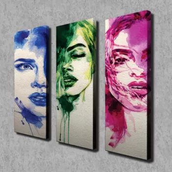 Set 3 tablouri decorative, CU11, Canvas, Lemn, Multicolor imagine