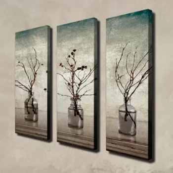 Set 3 tablouri decorative, CU12, Canvas, Lemn, Multicolor imagine