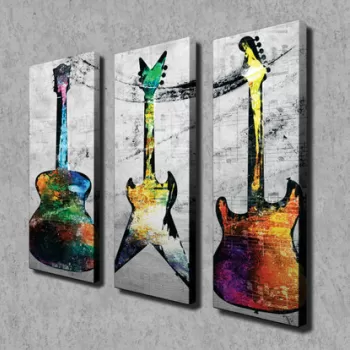 Set 3 tablouri decorative, CU13, Canvas, Lemn, Multicolor imagine